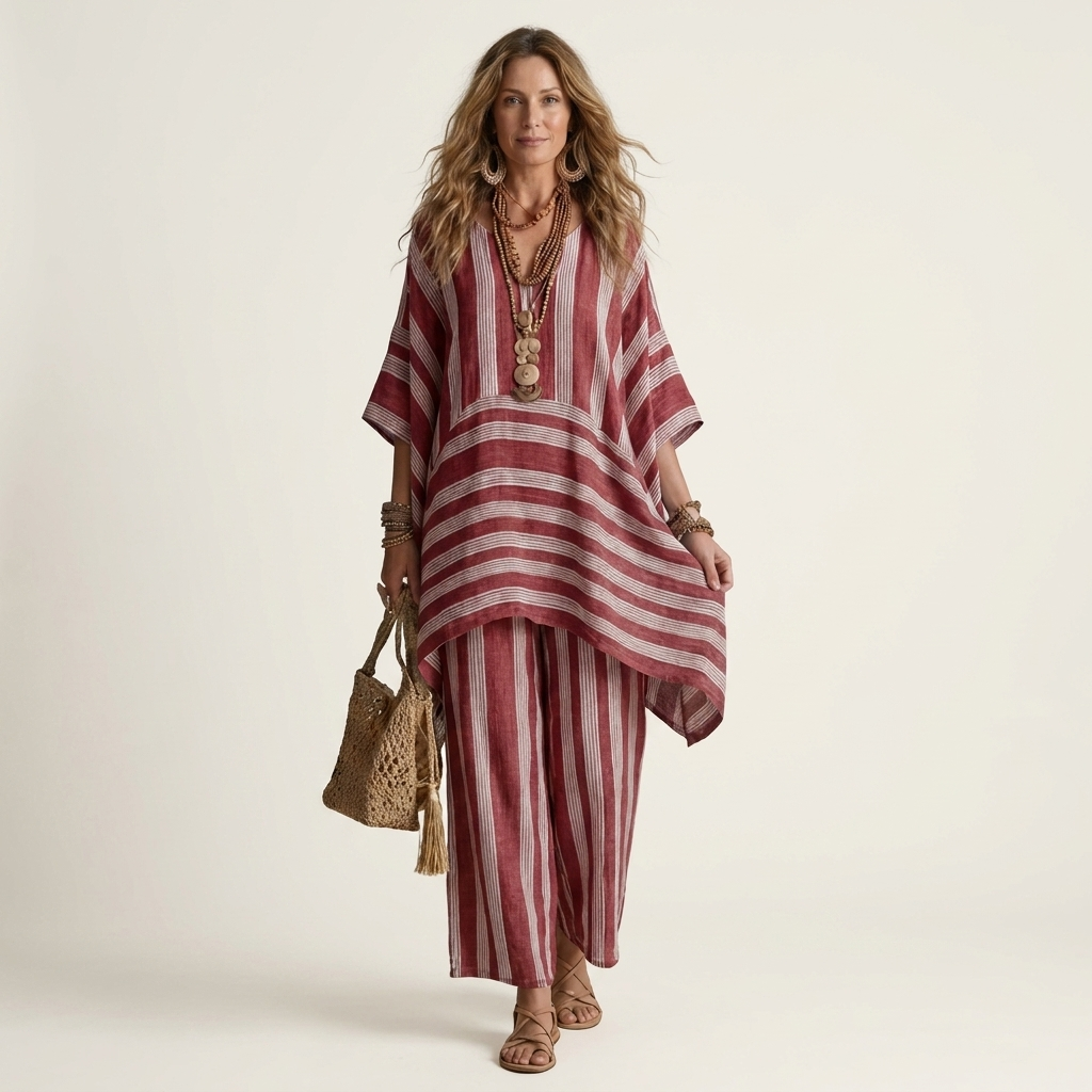Oriel | Two-Piece Striped Cotton-Linen Set