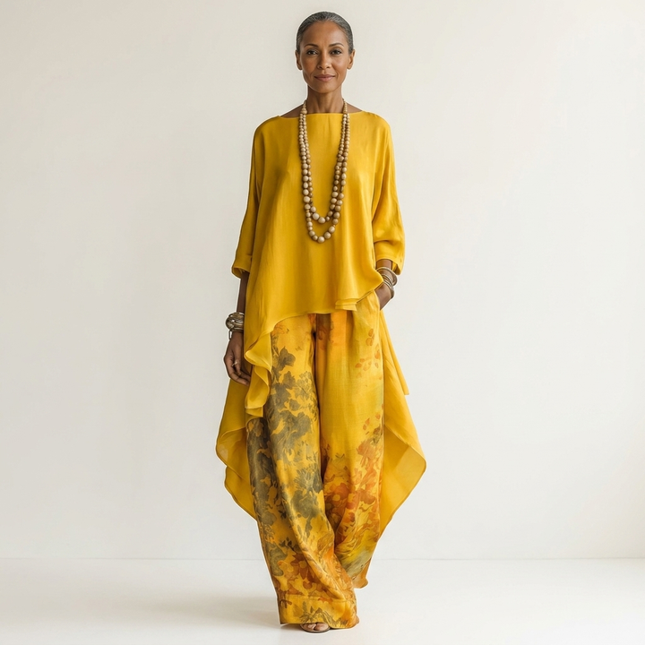 Brenda | Cotton-Silk Two-Piece Set with Asymmetric Tunic