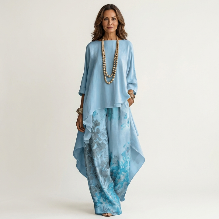 Brenda | Cotton-Silk Two-Piece Set with Asymmetric Tunic