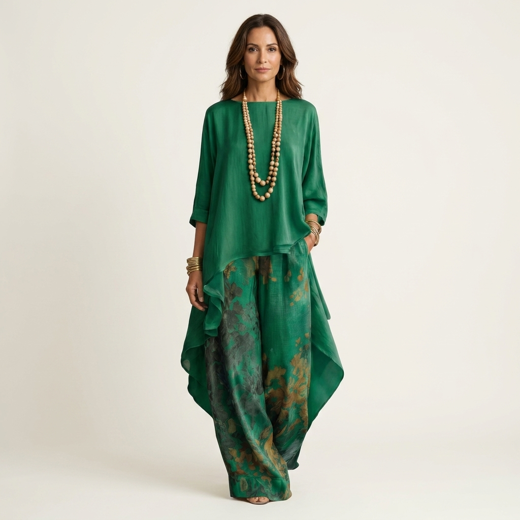 Brenda | Cotton-Silk Two-Piece Set with Asymmetric Tunic
