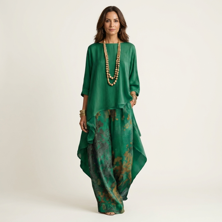 Brenda | Cotton-Silk Two-Piece Set with Asymmetric Tunic