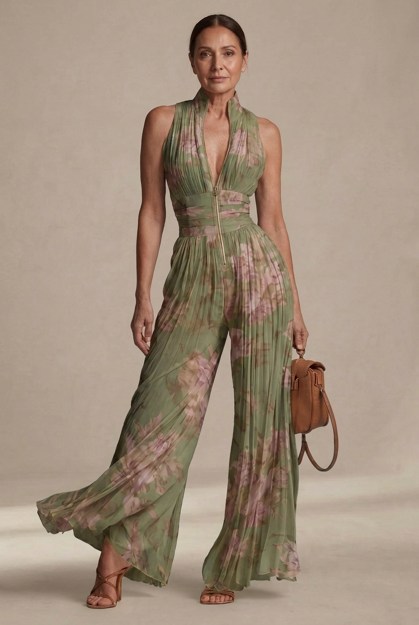 Anwen | Pleated Floral Chiffon Jumpsuit