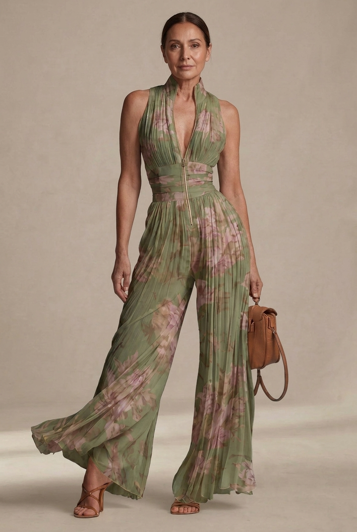Anwen | Pleated Floral Chiffon Jumpsuit