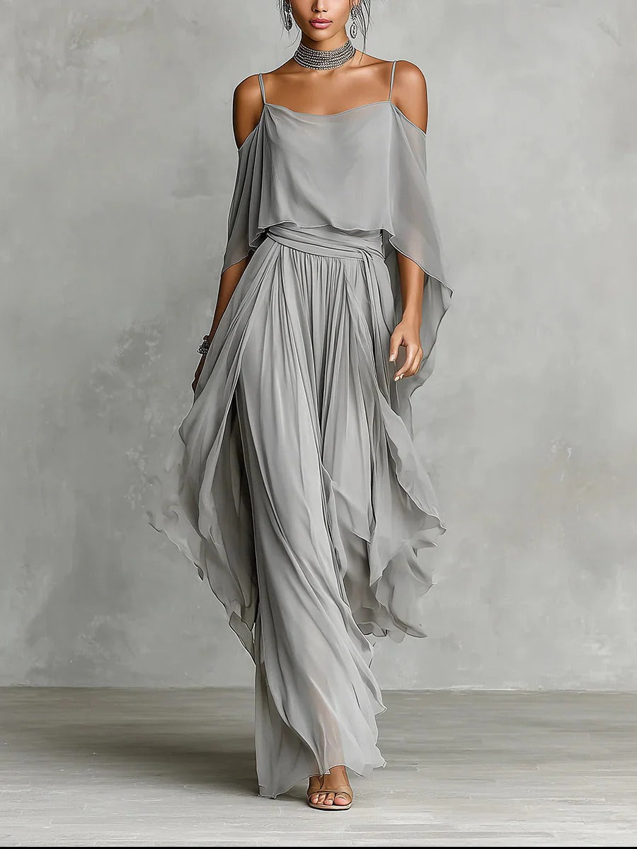 Shona | Gray Fluid Set with Strappy Top and Lightweight Pants