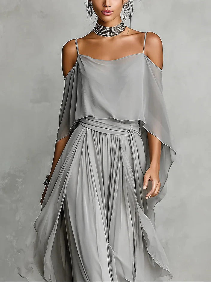 Rosalia | Gray Fluid Set with Strappy Top and Lightweight Pants