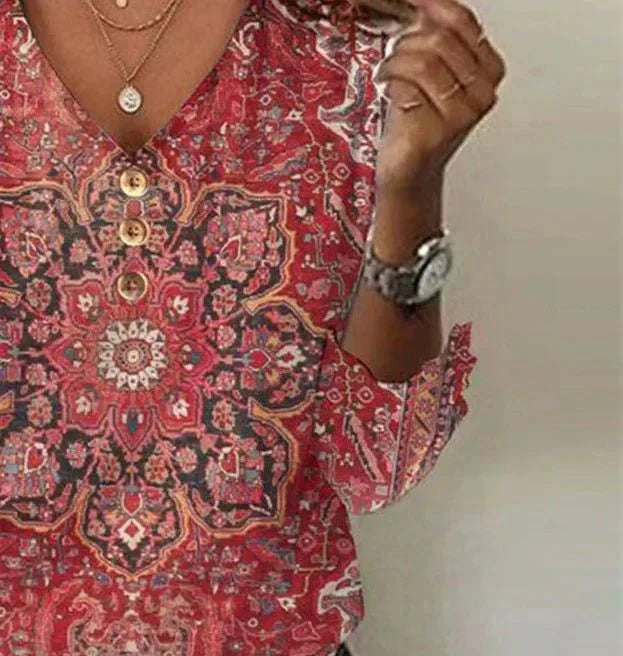 Georgiana | Ed Print 3/4 Sleeve V-Neck Top