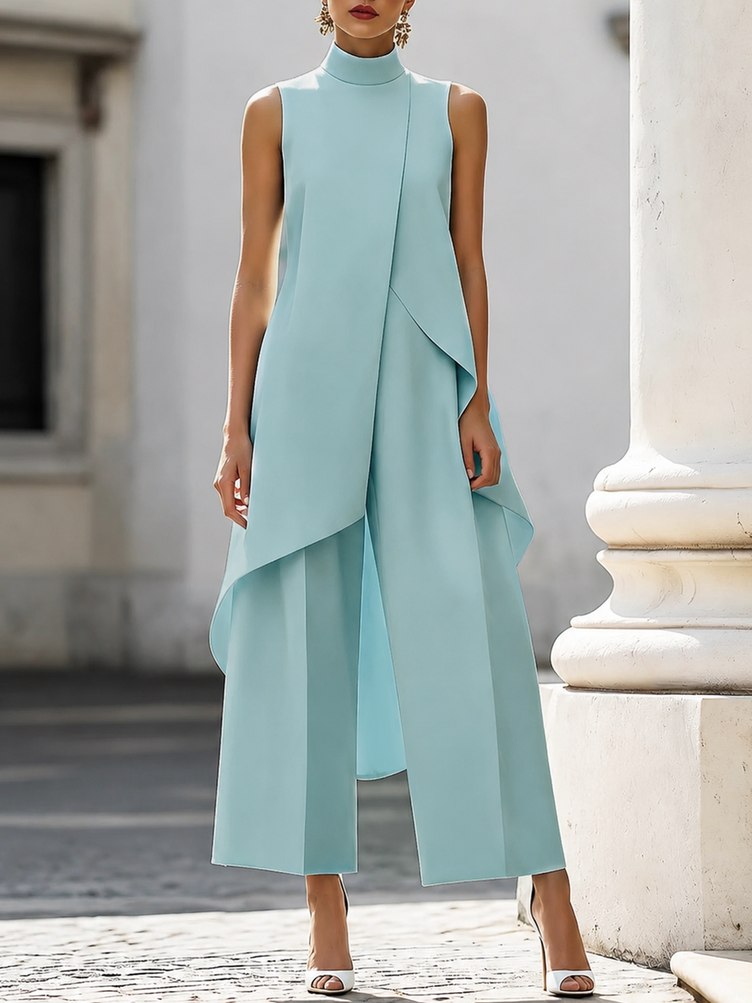 Lesley | Sculpted High-Neck Wide-Leg Jumpsuit for Women