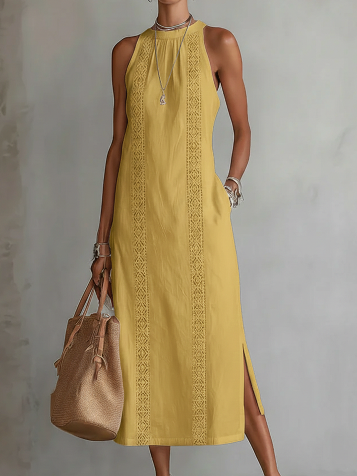 Raffaella | Relaxed Embroidered Mandarin Collar Midi Dress