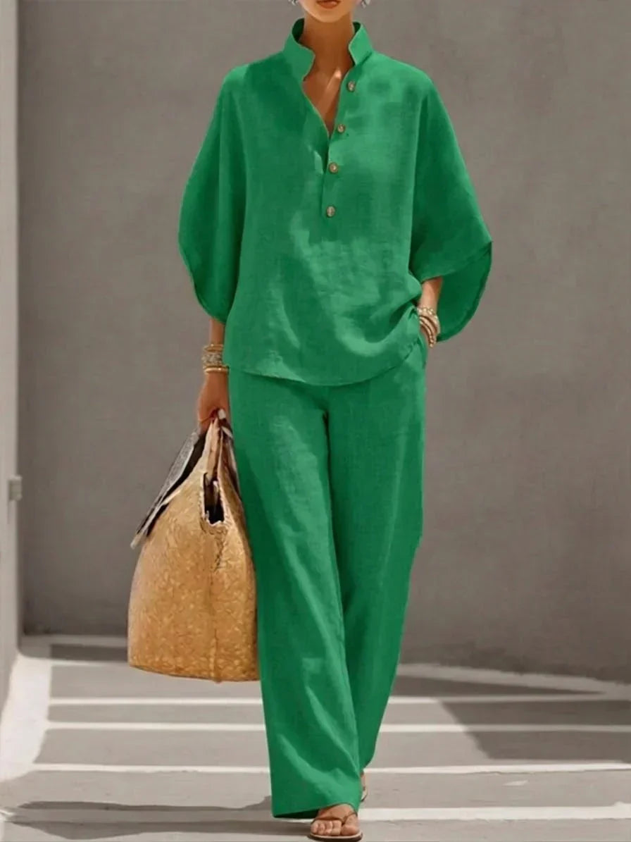Roxanne | Set with Batwing Sleeves and Wide Pants