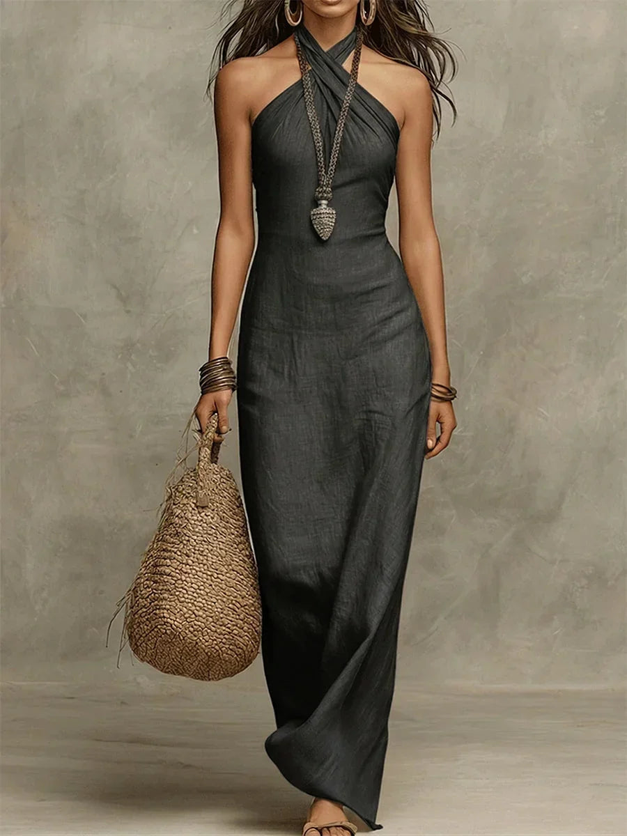 VICTOIRE™ – VOLUMINOUS HALTER-NECK MAXI DRESS