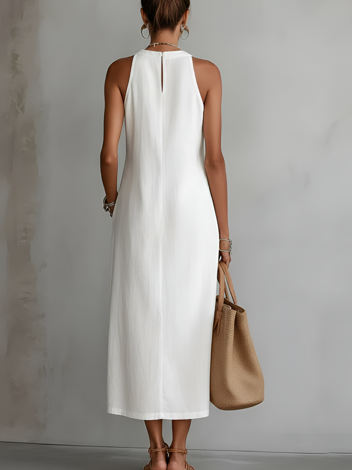 Raffaella | Relaxed Embroidered Mandarin Collar Midi Dress