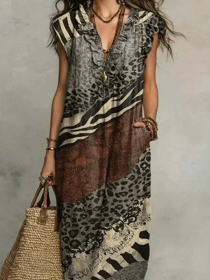 ZELINDA | MIXED PRINT MAXI DRESS