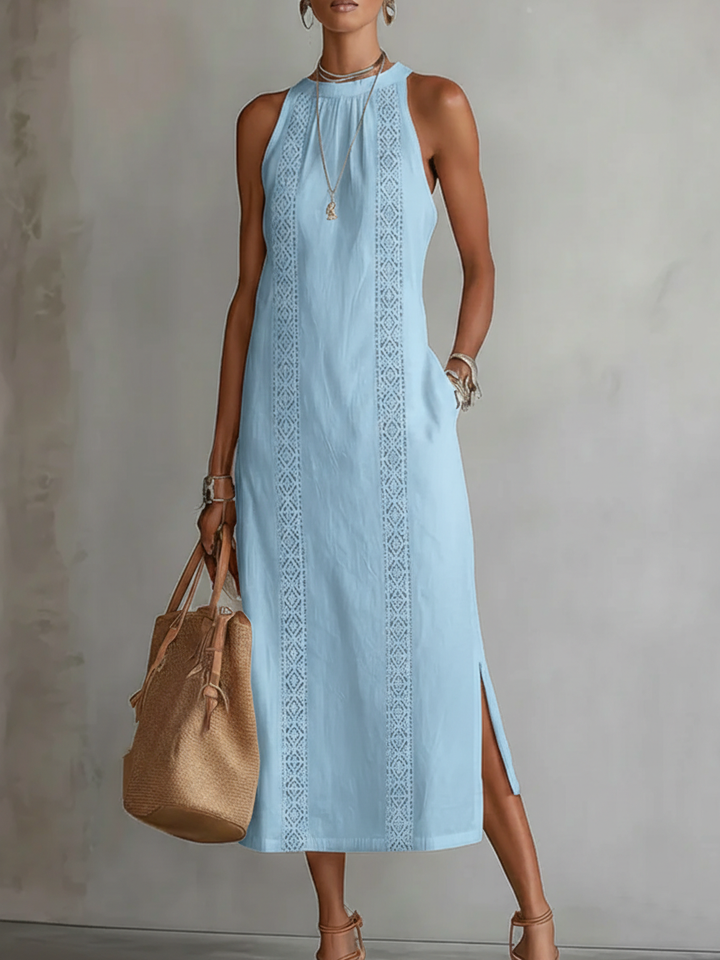 Raffaella | Relaxed Embroidered Mandarin Collar Midi Dress