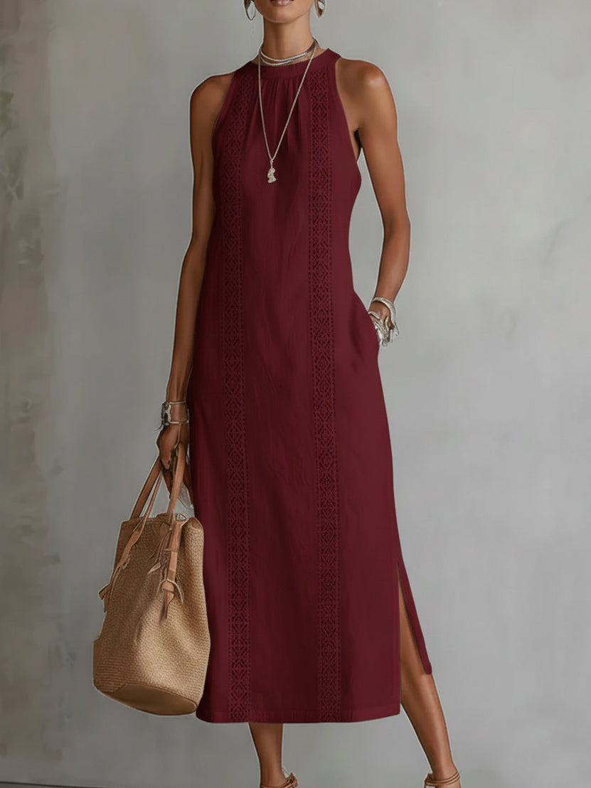 Raffaella | Relaxed Embroidered Mandarin Collar Midi Dress