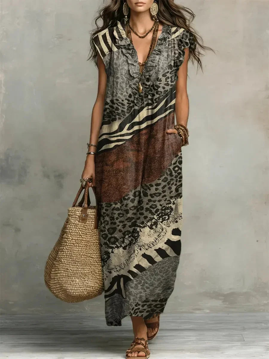 ZELINDA | MIXED PRINT MAXI DRESS