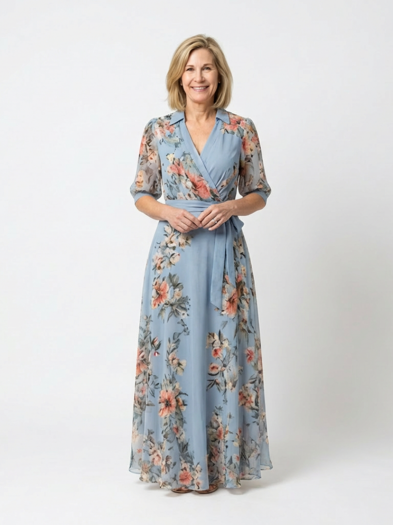 Minerva | Floral Wrap V Neck Maxi Dress