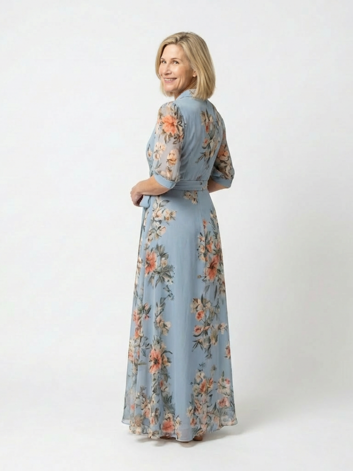 Minerva | Floral Wrap V Neck Maxi Dress