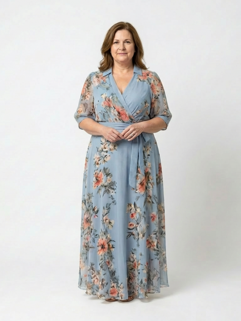 Minerva | Floral Wrap V Neck Maxi Dress