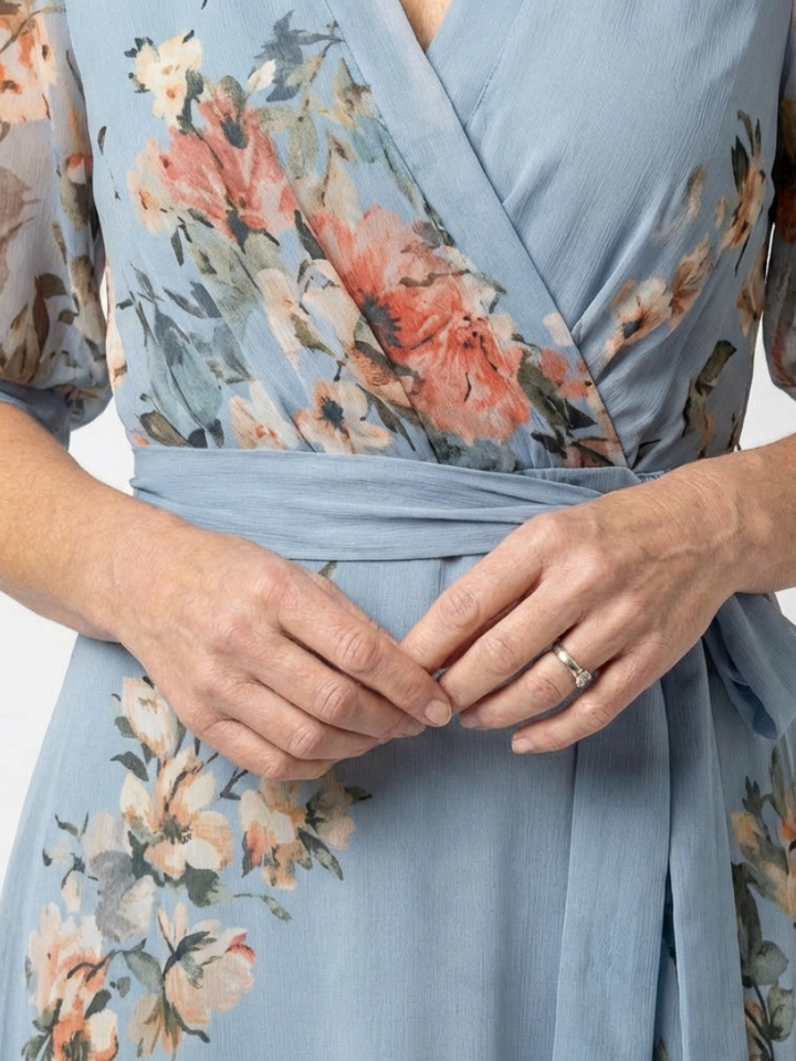 Minerva | Floral Wrap V Neck Maxi Dress