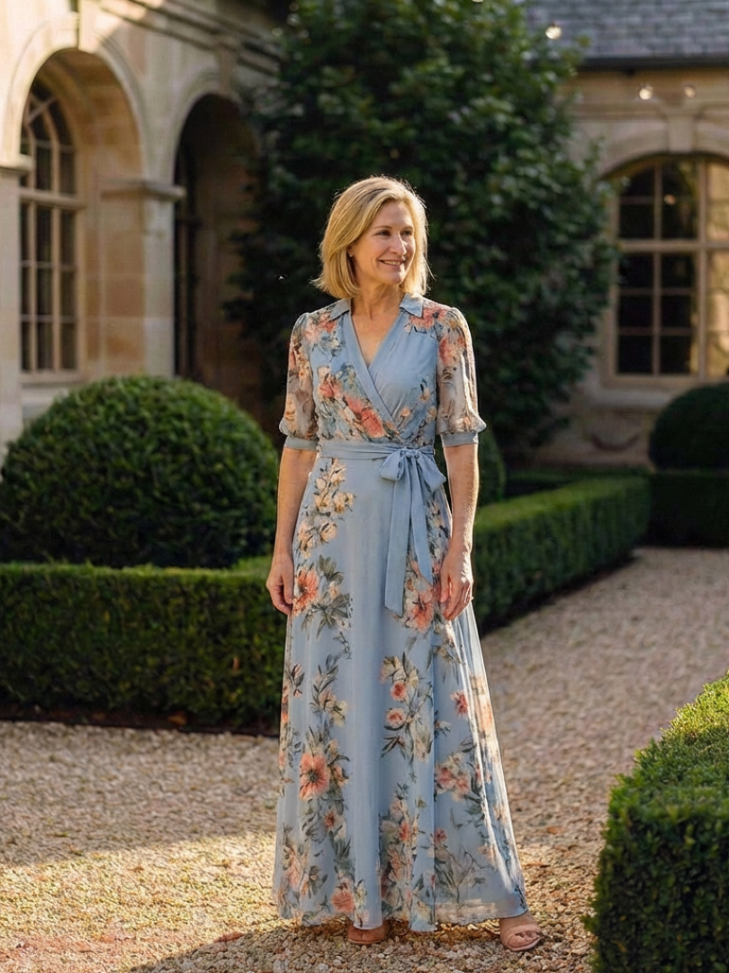 Minerva | Floral Wrap V Neck Maxi Dress