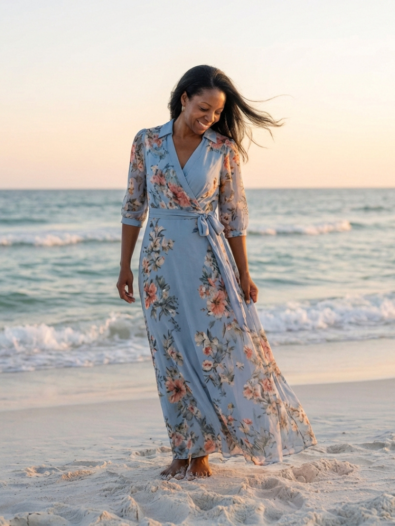 Minerva | Floral Wrap V Neck Maxi Dress