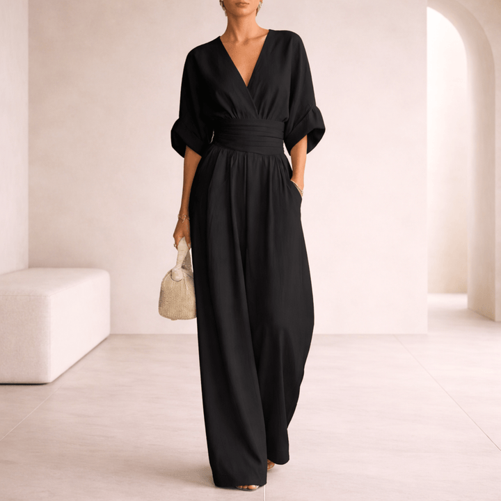 Leona | Essential V-Neck Wide-Leg Jumpsuit for Women