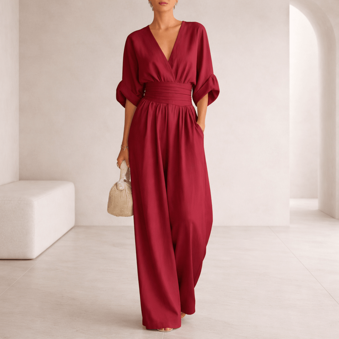 Leona | Essential V-Neck Wide-Leg Jumpsuit for Women